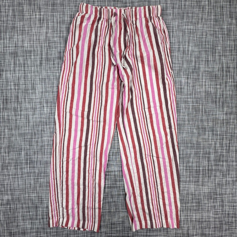 Auden Pajama Pants Womens XS Cotton Red Pink Striped Drawstring Sleepwear Lounge